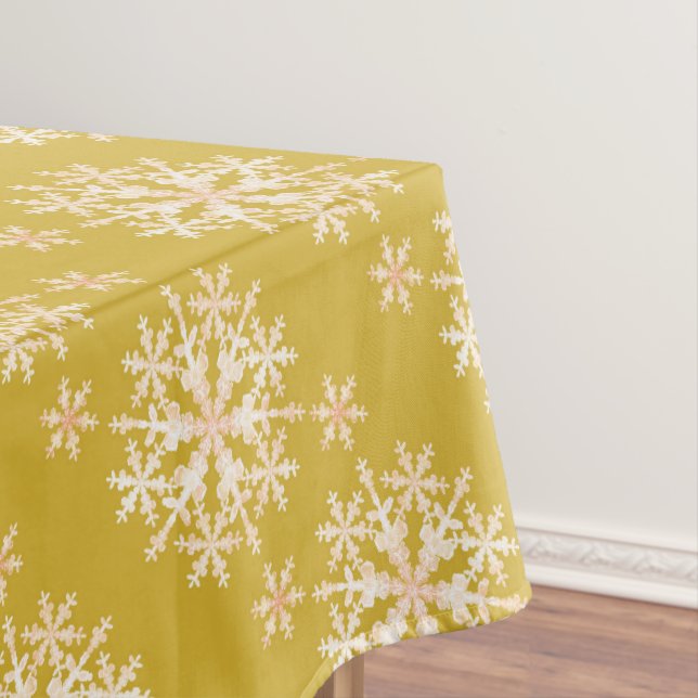 Snow Flakes Mustard White Tablecloth (In Situ)