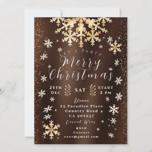 Snow Flakes Photo Brown Gold Invitation Card