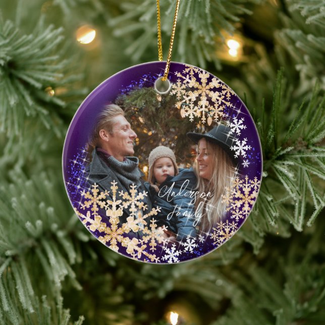 Snow Flakes Photo Purple Ceramic Tree Decoration (Tree)