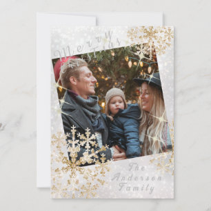 Snow Flakes Photo White Holiday Card