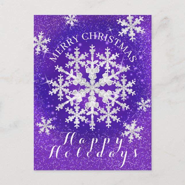 Snow Flakes Purple White Postcard (Front)