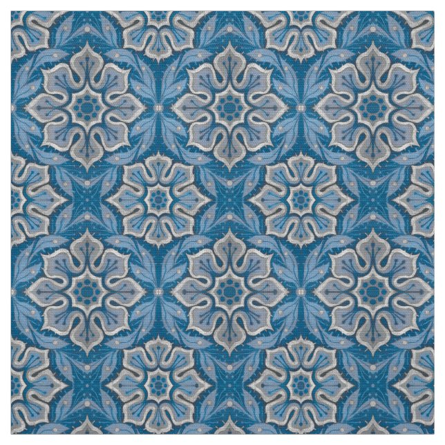 Snow flower, floral pattern, blue & grey snowflake fabric (Swatch)