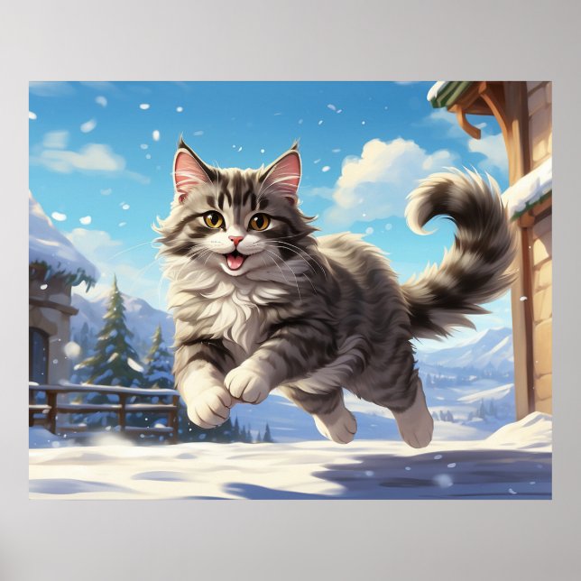 *~* Snow Flying Kitty 5:4  Kitten Cat AP68 Poster (Front)