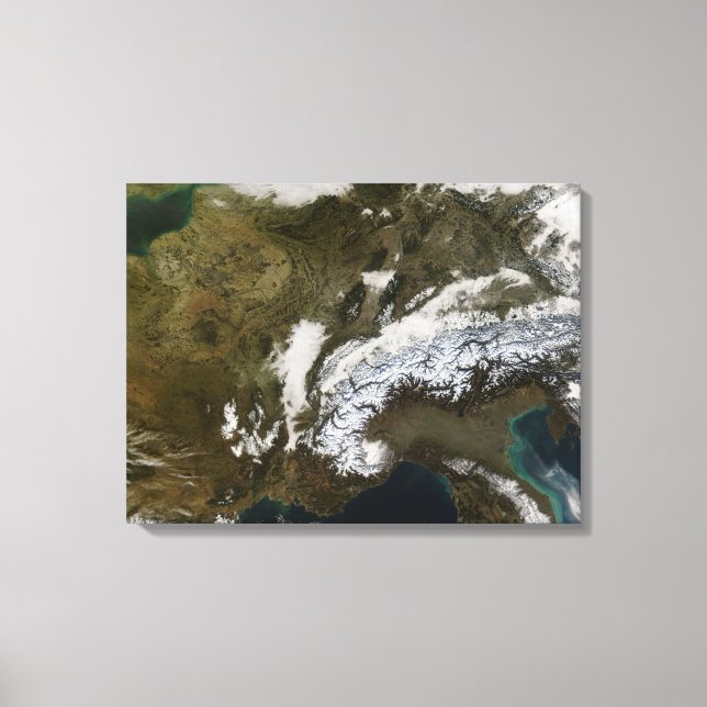 Snow, fog, and low clouds in western Europe Canvas Print (Front)