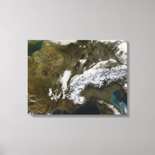 Snow, fog, and low clouds in western Europe Canvas Print