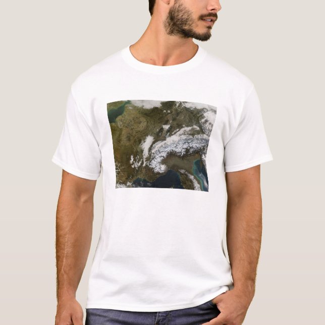 Snow, fog, and low clouds in western Europe T-Shirt (Front)