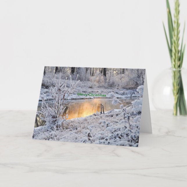 Snow forest lake Merry Christmas Card (Front)