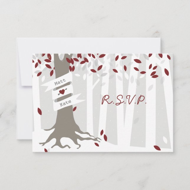 Snow Forest Red Winter Wedding RSVP Card (Front)