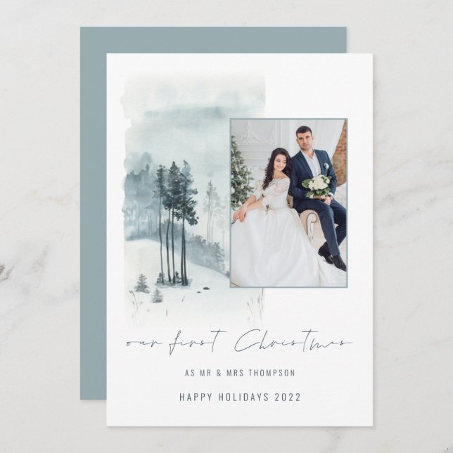 Snow Forest Wedding Photo 1st Married Christmas  (Front/Back)