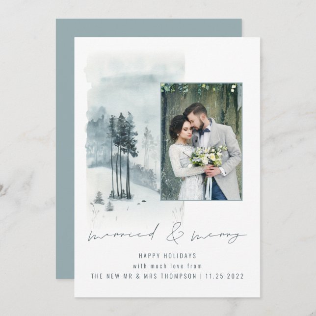 Snow Forest Wedding Photo Married Merry Christmas  (Front/Back)