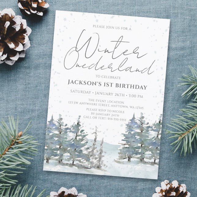 Snow Forest Winter Onederland Boy 1st Birthday Invitation (Creator Uploaded)