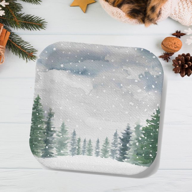 Snow Forest Winter Wonderland Baby Shower Party  Paper Plate (Creator Uploaded)