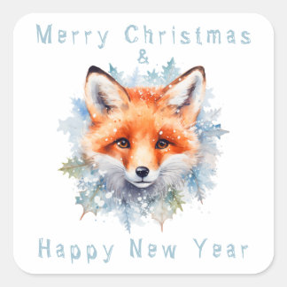 Snow fox and Christmas Square Sticker