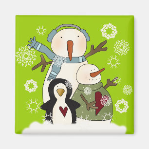 Snow Friends Holiday Snowman and Penguin Magnet
