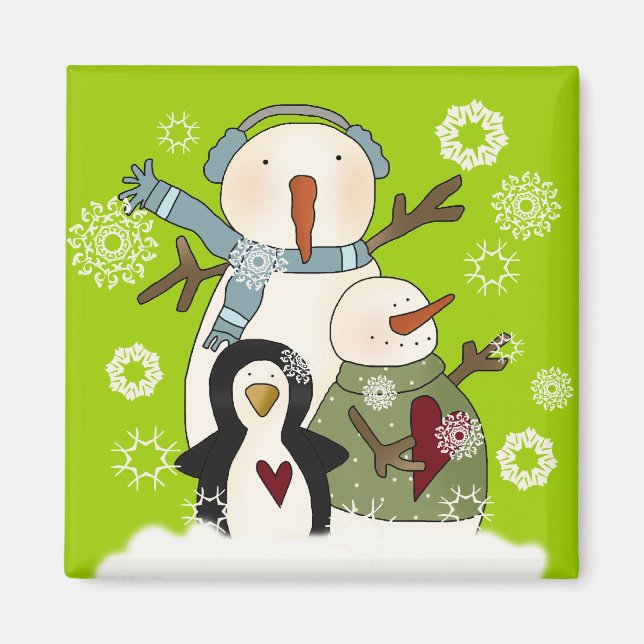 Snow Friends Holiday Snowman and Penguin Magnet (Front)