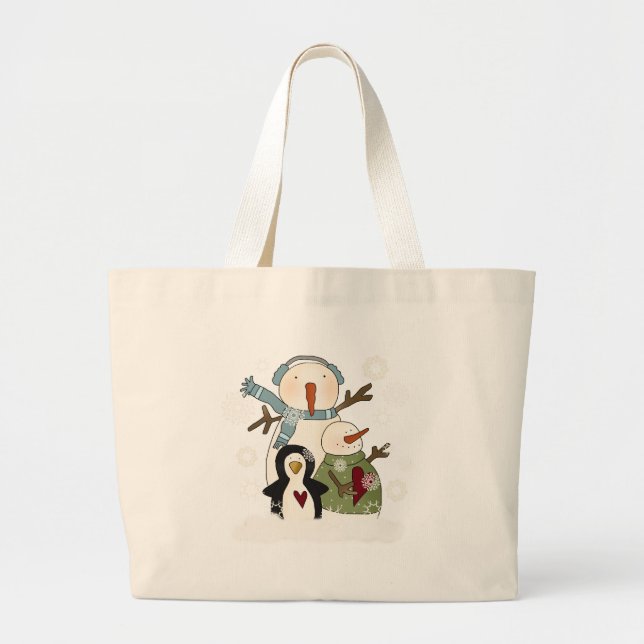 Snow Friends Holiday T-shirts and Gifts Large Tote Bag (Front)