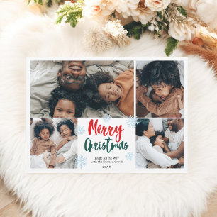 Snow Fun script merry Christmas family 5 photos Holiday Card