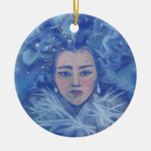 Snow Girl, winter fantasy art, Christmas New Year Ceramic Tree Decoration