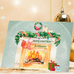 Snow Globe Christmas Fireplace Scene Name Year     Holiday Card<br><div class="desc">From Charm Design Studio -- a charming Christmas Fireplace Scene -- stockings hung by the fireplace; colourful string of lights; candles burning; wreath over the fireplace -- Merry Christmas -- Personalise with Name -- and the year -- with the feel of a snow globe.</div>