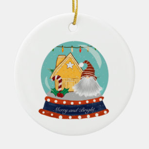 Snow Globe Christmas Gingerbread House with Santa Ceramic Tree Decoration