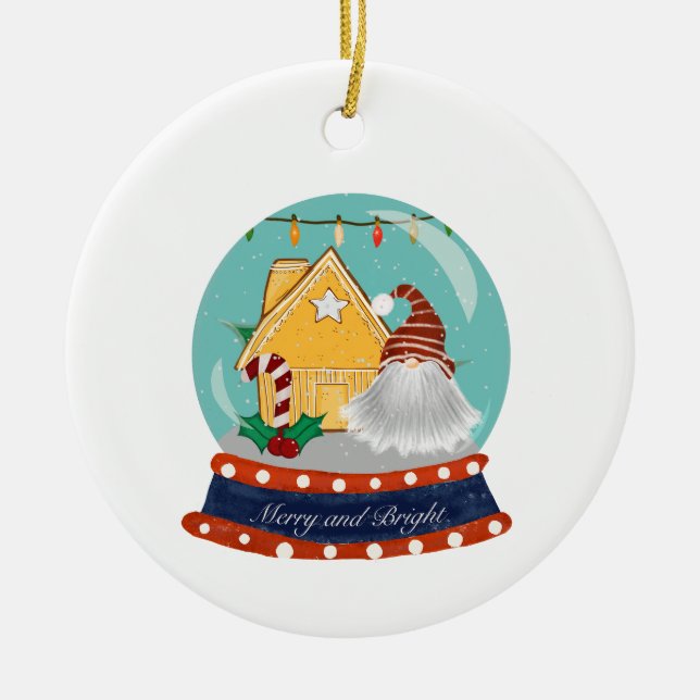 Snow Globe Christmas Gingerbread House with Santa  Ceramic Tree Decoration (Front)