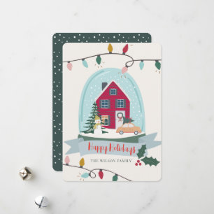Snow Globe Christmas House & Car Photo Holiday Card