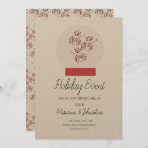 Snow Globe Christmas Party Berry Sprig Kraft Invitation