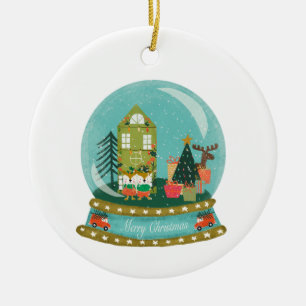 Snow Globe Christmas Village with Santa Deers Ceramic Tree Decoration