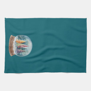 Snow Globe Colorful Christmas Tree Forest Tea Towel