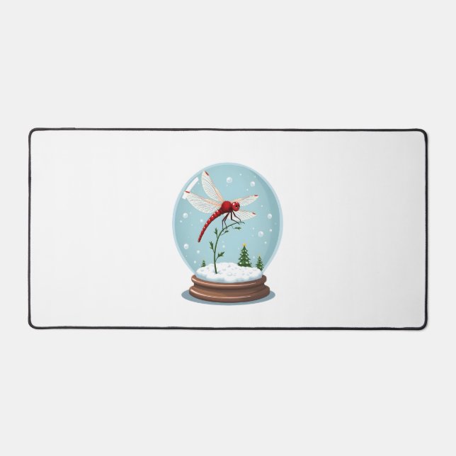 Snow Globe Dragonfly Desk Mat (Front)