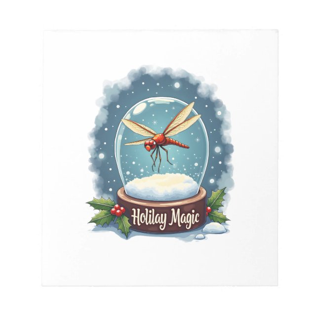 Snow Globe Dragonfly Notepad (Front)