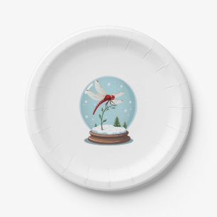 Snow Globe Dragonfly Paper Plate