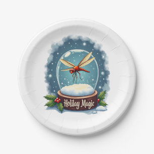 Snow Globe Dragonfly Paper Plate