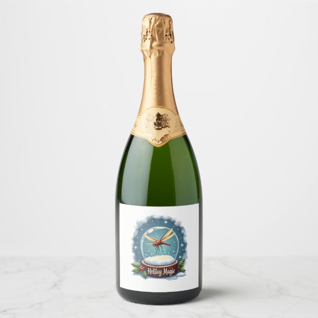 Snow Globe Dragonfly Sparkling Wine Label (Front)