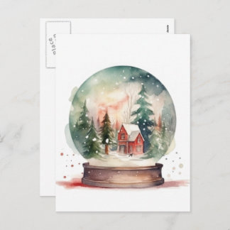 Snow Globe Glass Ball Winter Wonderland Christmas Holiday Postcard