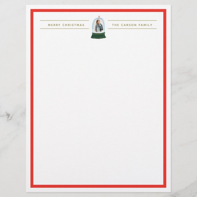 Snow Globe Illustration Holiday Photo Stationery Custom Letterhead (Front)