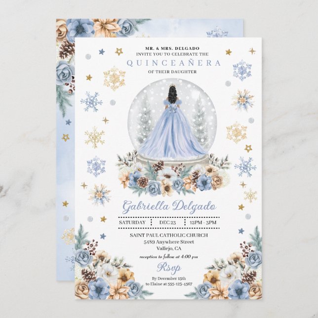Snow Globe Princess Winter Wonderland Quinceañera Invitation (Front/Back)