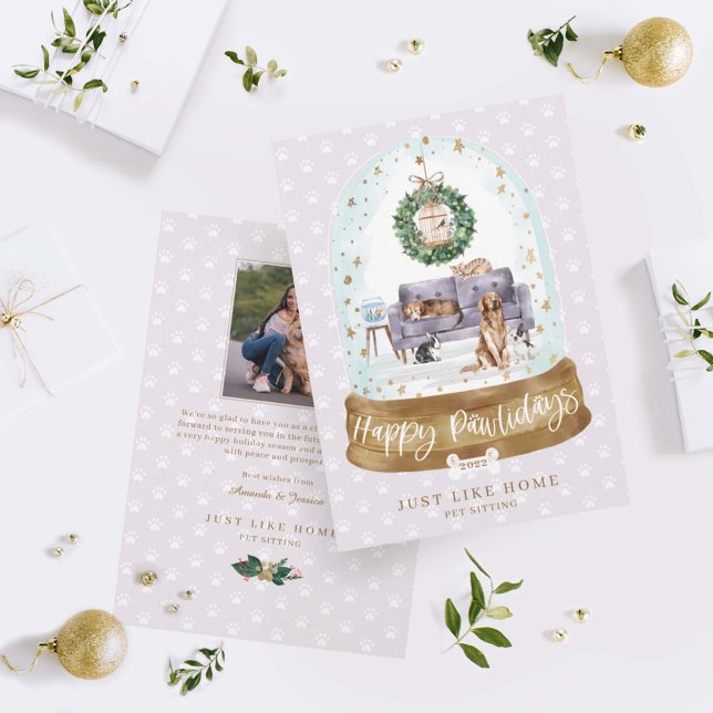 Snow Globe Purple Couch Home Pet Sitting Business Holiday Card (Creator Uploaded)