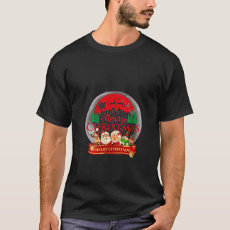 Snow Globe Reindeer Santa Mrs Claus Elf V Neck T-Shirt