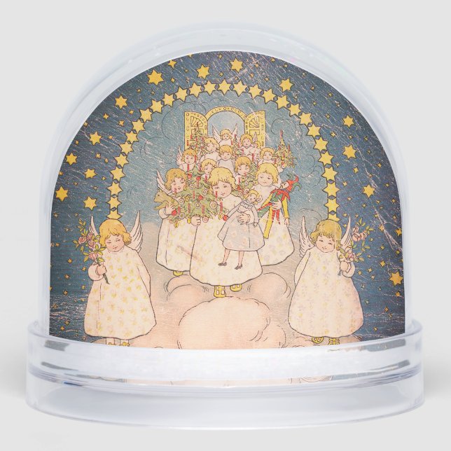 SNOW GLOBE VINTAGE ANGELS AND CHRISTMAS TREE (Front)