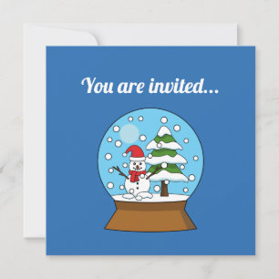 Snow Globe w/ Snowman and Pine Tree   Personalise Invitation