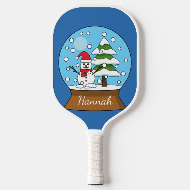 Snow Globe w/ Snowman and Pine Tree | Personalise Pickleball Paddle (Front)