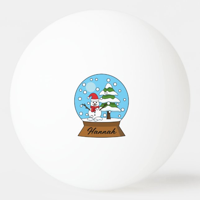 Snow Globe w/ Snowman and Pine Tree | Personalise Ping Pong Ball (Front)