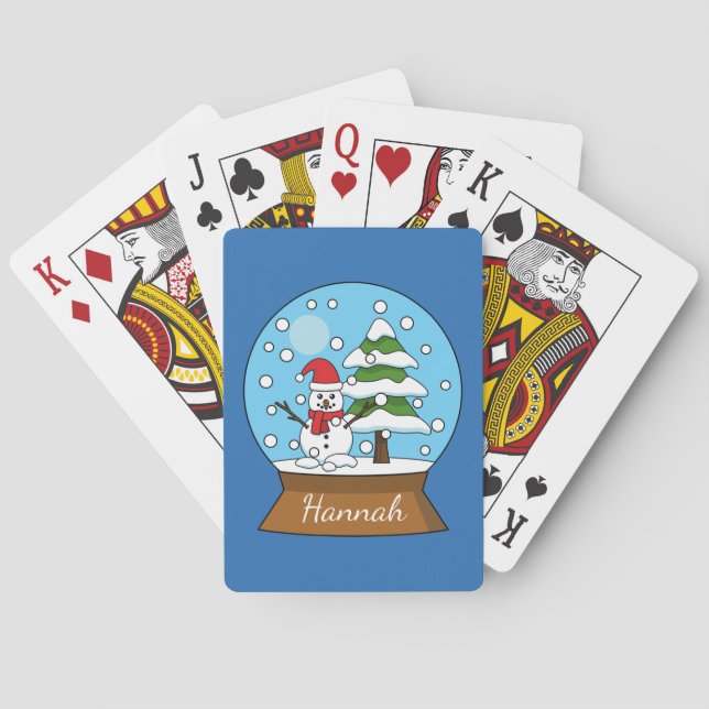 Snow Globe w/ Snowman and Pine Tree | Personalise Playing Cards (Back)