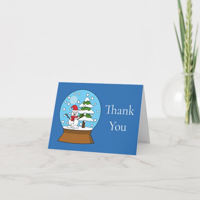 Snow Globe w/ Snowman and Pine Tree | Personalise Thank You Card (Front)