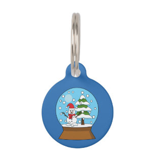 Snow Globe w/ Snowman and Pine Tree   Personalize Pet Tag