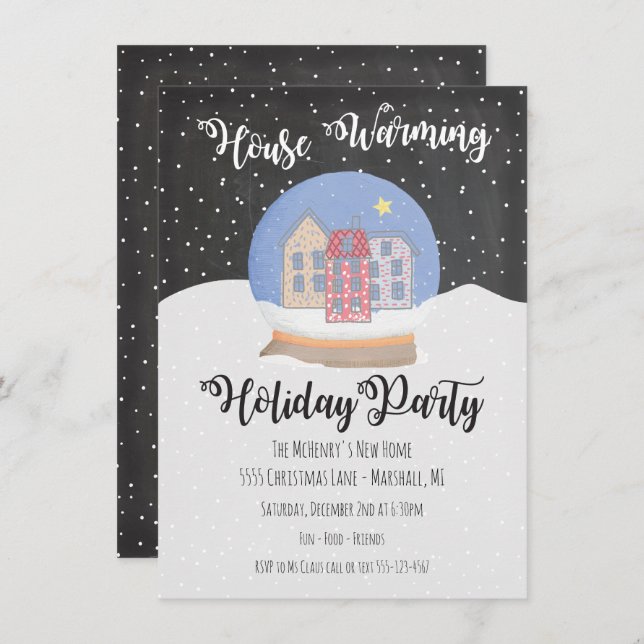 Snow Globe Winter Snow House Warming Holiday Party Invitation (Front/Back)