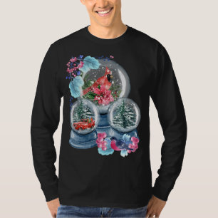 Snow Globe Winter Snow Red Cardinal Bird Snowglobe T-Shirt