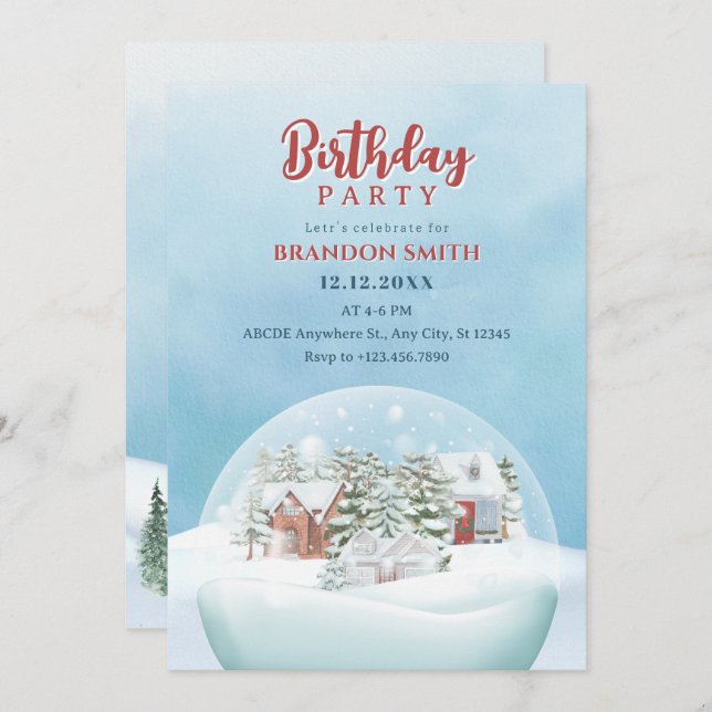  Snow globe Winter wonderland christmas birthday Invitation (Front/Back)