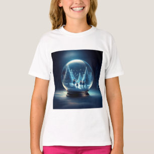 Snow Globe With 4 Small Elves And Snow Flakes T-Shirt